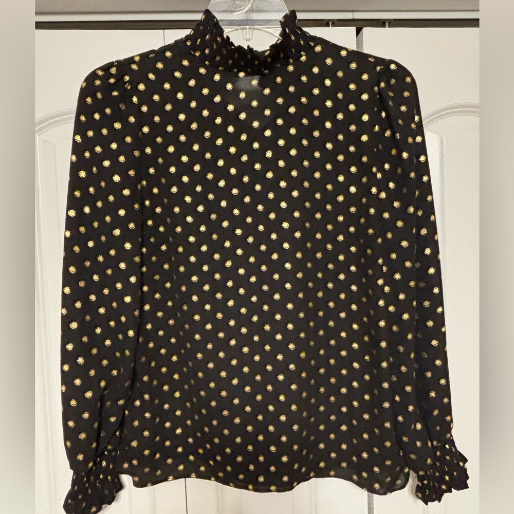 Worthington Black and Gold Polka Dot Blouse